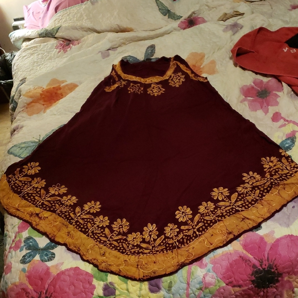 Embroidered Maroon and Yellow Dress